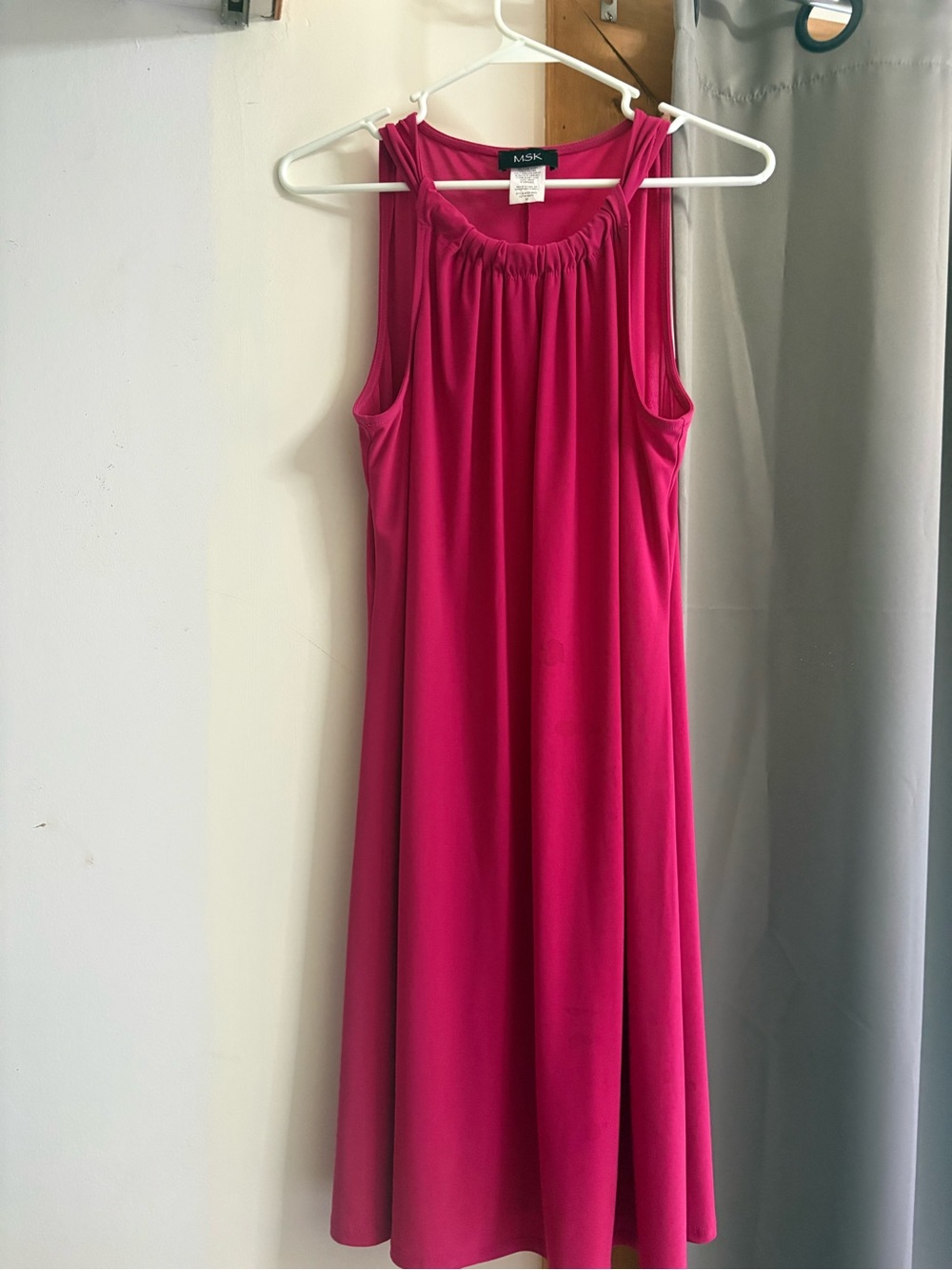 MSK Hot Pink Sleeveless Gathered Neck Casual A-Line Dress